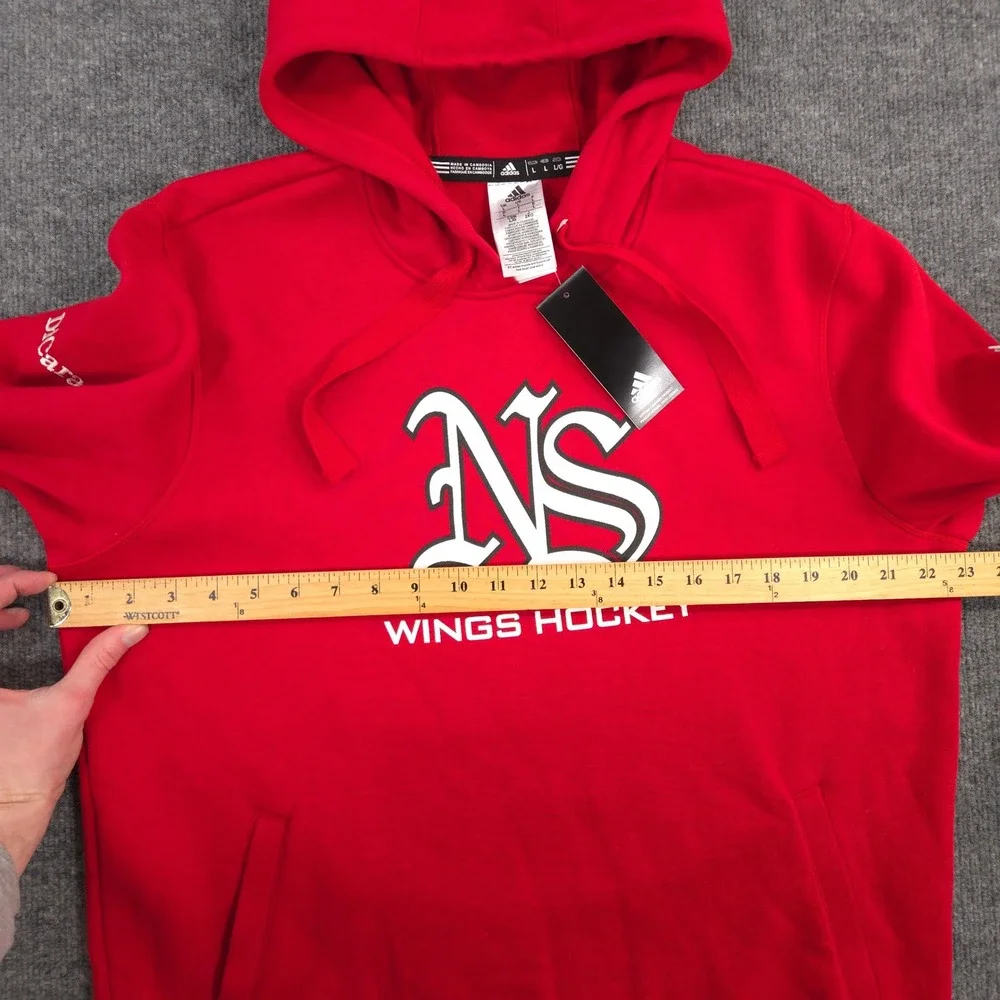 Adidas Fleece Hoodie Mens Large Red North Suburban Wings Hockey Pullover‎ NEW